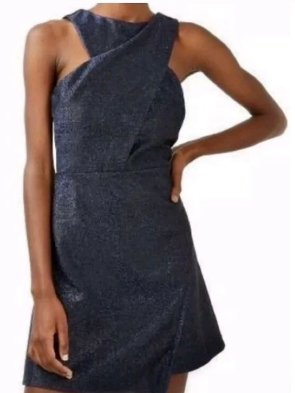 Topshop Navy Metallic One-Shoulder Mini Dress
